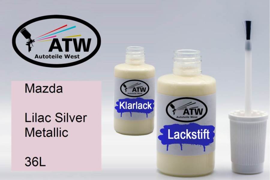 Mazda, Lilac Silver Metallic, 36L: 20ml Lackstift + 20ml Klarlack - Set, von ATW Autoteile West.